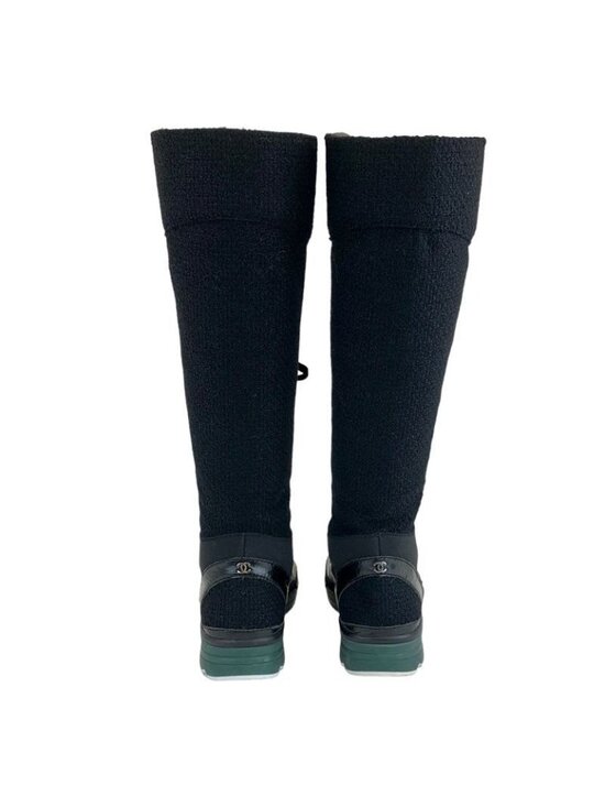 CHANEL MATELASSE COCO Mark Leather Side zip Long Boots 36  Chanel Boots Long Shoes Tweed Leather Black Lace Up Coco Mark Lame
